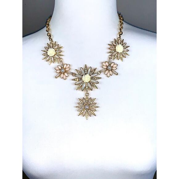INC Gold Tone Crystal and Faux Pearl Starburst Floral Statement Necklace - Picture 3 of 10